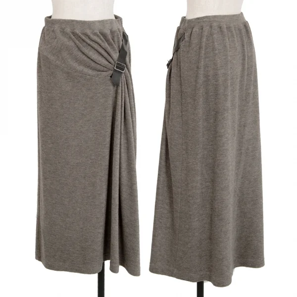 イッセイミヤケペルマネンテISSEY MIYAKEPERMANENTE ウールシルクパイルベルトドレープスカート グレージュM K-115356_001