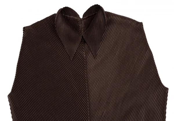 イッセイミヤケISSEY MIYAKE 斜行プリーツノースリーブプルオーバーブラウス 茶M位 K-115370_003