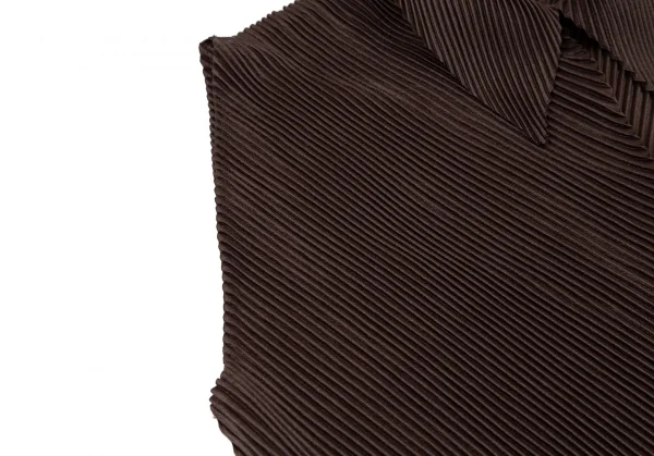 イッセイミヤケISSEY MIYAKE 斜行プリーツノースリーブプルオーバーブラウス 茶M位 K-115370_005