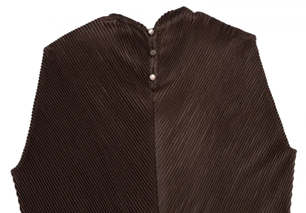 イッセイミヤケISSEY MIYAKE 斜行プリーツノースリーブプルオーバーブラウス 茶M位 K-115370_009