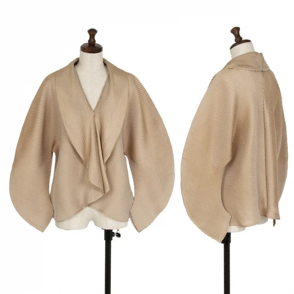 ISSEY MIYAKE Pleated Shawl Collar Jacket Beige 2 K-115378_001