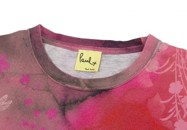 ポールスミスプラスPaul+ フローラルバックロゴプリントTシャツ 赤ピンクM K-115414_002