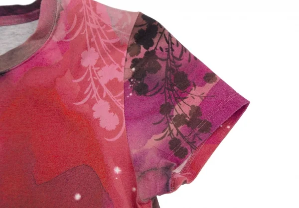 ポールスミスプラスPaul+ フローラルバックロゴプリントTシャツ 赤ピンクM K-115414_004