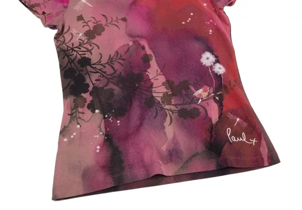 ポールスミスプラスPaul+ フローラルバックロゴプリントTシャツ 赤ピンクM K-115414_005