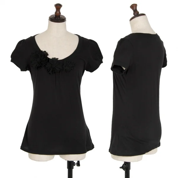 ヴィヴィアンタムVIVIENNETAM フラワーコサージュ装飾Tシャツ 黒0 K-115418_001