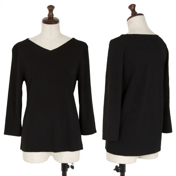 ダナキャランDKNY EENTIAL レーヨンポリ7分袖Vネックカットソー 黒S K-115477_001