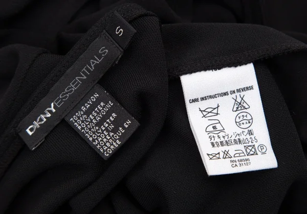 ダナキャランDKNY EENTIAL レーヨンポリ7分袖Vネックカットソー 黒S K-115477_010