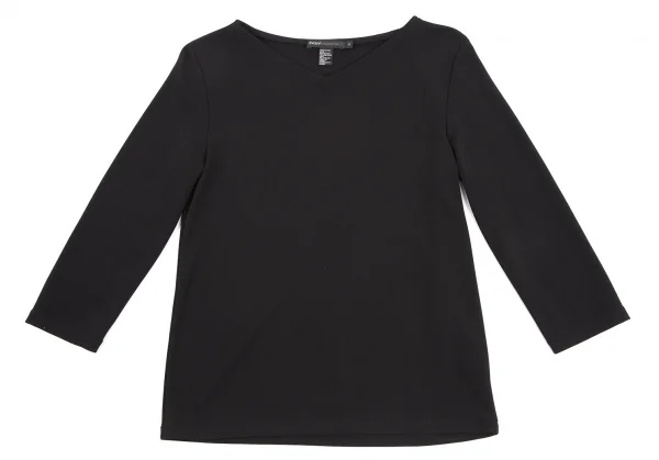 ダナキャランDKNY EENTIAL レーヨンポリ7分袖Vネックカットソー 黒S K-115477_002