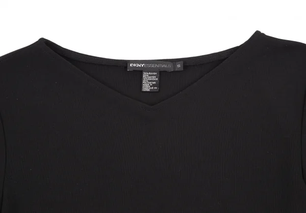 ダナキャランDKNY EENTIAL レーヨンポリ7分袖Vネックカットソー 黒S K-115477_003