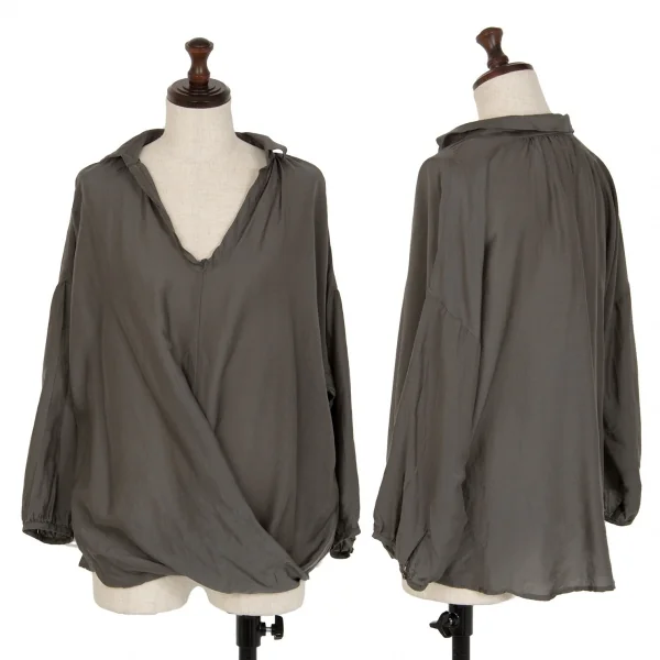 ランバンオンブルーLANVIN en Bleu フロントドレープスキッパーシャツ グレー38 K-115482_001