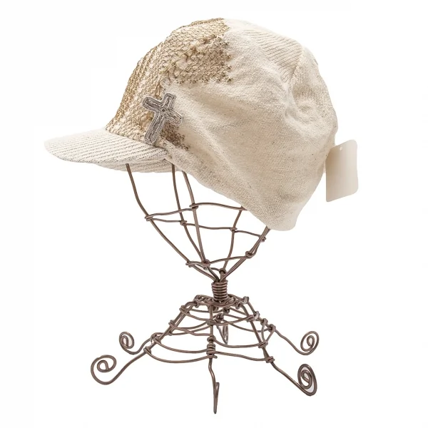 カシラCA4LA クロス装飾ラメステッチニットキャスケット ベージュ K-115486_003