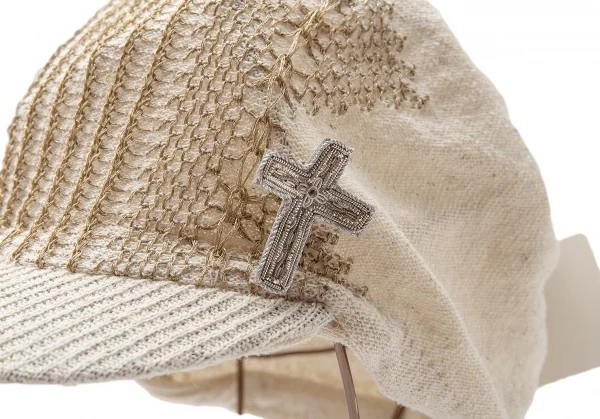 カシラCA4LA クロス装飾ラメステッチニットキャスケット ベージュ K-115486_005