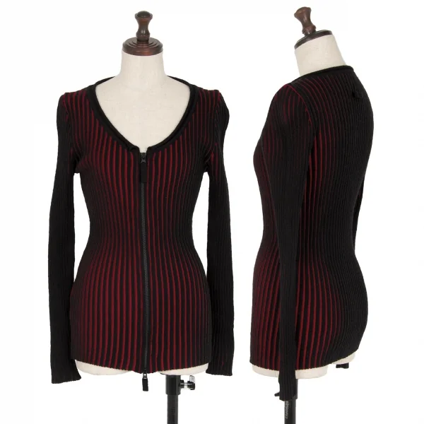 ジャンポールゴルチエ ファムJean Paul GAULTIER FEMME ジップアップバイカラーリブニット 黒赤40 K-115524_001