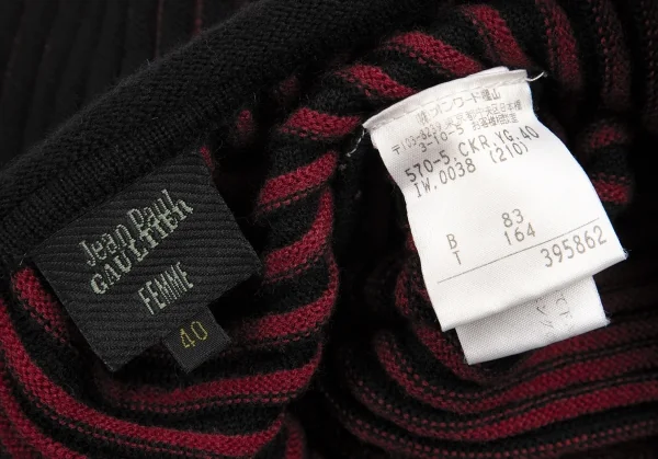 ジャンポールゴルチエ ファムJean Paul GAULTIER FEMME ジップアップバイカラーリブニット 黒赤40 K-115524_016