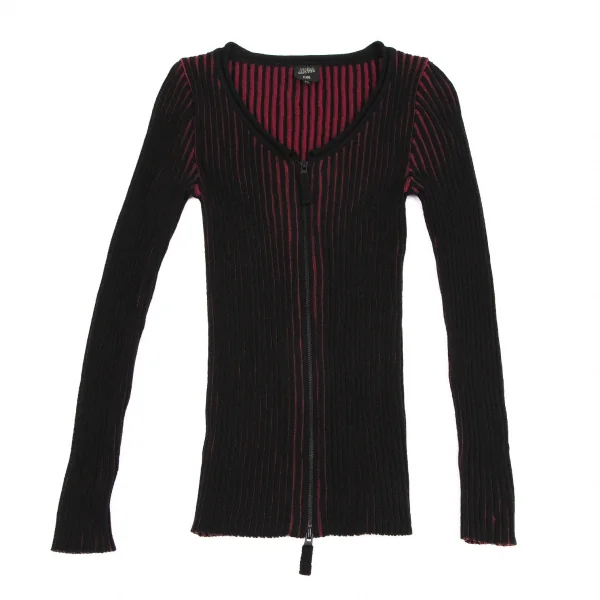 ジャンポールゴルチエ ファムJean Paul GAULTIER FEMME ジップアップバイカラーリブニット 黒赤40 K-115524_002