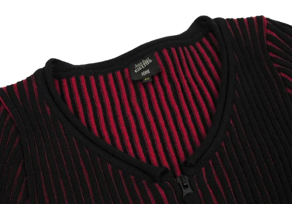 ジャンポールゴルチエ ファムJean Paul GAULTIER FEMME ジップアップバイカラーリブニット 黒赤40 K-115524_004