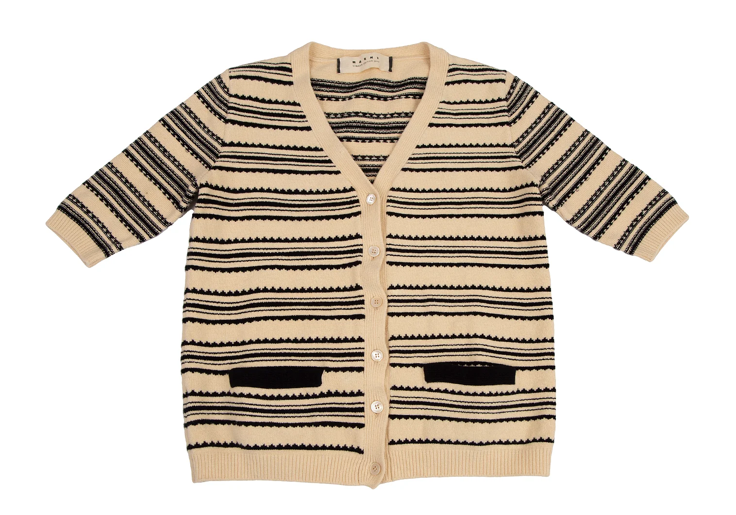 マルニMARNI ストレッチコットンボーダー半袖ニットカーディガン