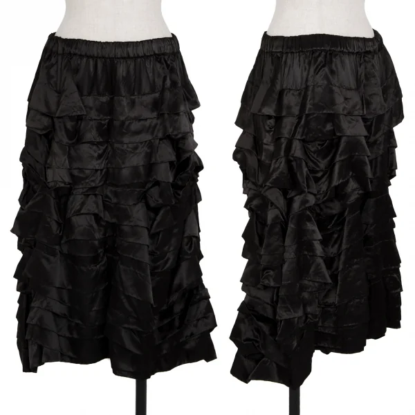 コムコム コムデギャルソンCOMME des GARCONS サテンティアードフリルサルエルパンツ 黒S K-115579_001