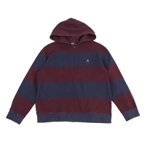 ポロラルフローレンPOLO RALPH LAUREN ポニーワンポイント刺繍ボーダージップアップパーカー エンジ青170 K-115615_001