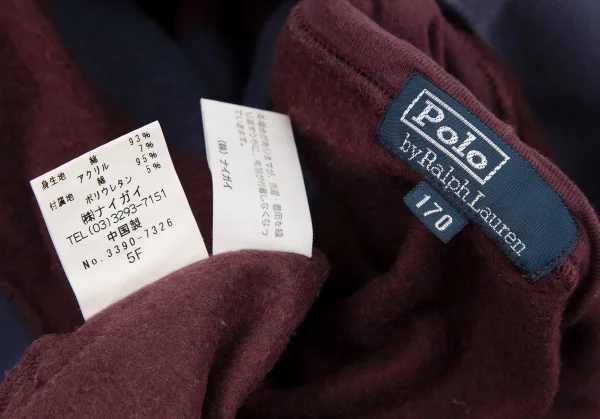 ポロラルフローレンPOLO RALPH LAUREN ポニーワンポイント刺繍ボーダージップアップパーカー エンジ青170 K-115615_013