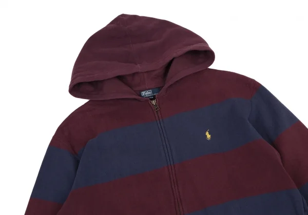 ポロラルフローレンPOLO RALPH LAUREN ポニーワンポイント刺繍ボーダージップアップパーカー エンジ青170 K-115615_002