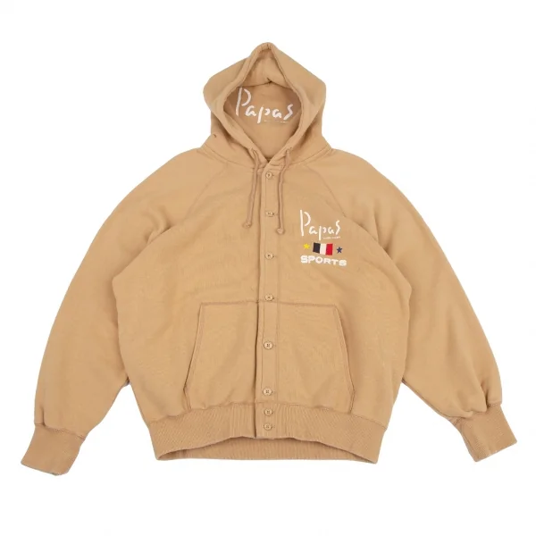 パパスPapas ロゴプリントボタン開きパーカー キャメルL | DC