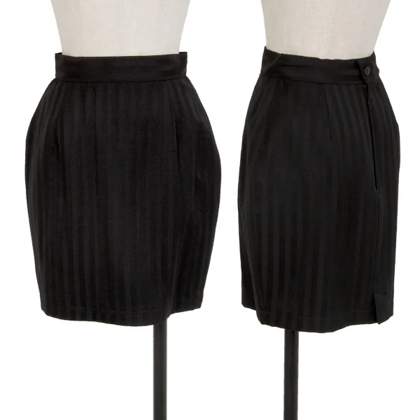 ティエリーミュグレー Thierry Mugler シャドーストライプ台形ウールスカート 黒60-88 K-115663_001