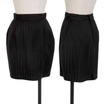 ティエリーミュグレー Thierry Mugler シャドーストライプ台形ウールスカート 黒