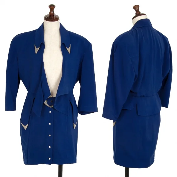 ティエリーミュグレー Thierry Mugler メタル装飾変形ショートジャケット 青7AR K-115665_016