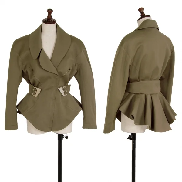 ティエリーミュグレー Thierry Mugler アシンメトリーラペルベルテッドウールギャバジャケット カーキ9AR K-115668_001