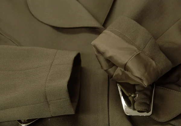 ティエリーミュグレー Thierry Mugler アシンメトリーラペルベルテッドウールギャバジャケット カーキ9AR K-115668_010