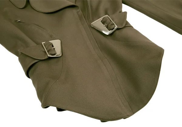 ティエリーミュグレー Thierry Mugler アシンメトリーラペルベルテッドウールギャバジャケット カーキ9AR K-115668_011