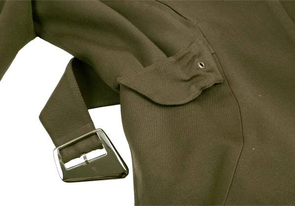 ティエリーミュグレー Thierry Mugler アシンメトリーラペルベルテッドウールギャバジャケット カーキ9AR K-115668_013