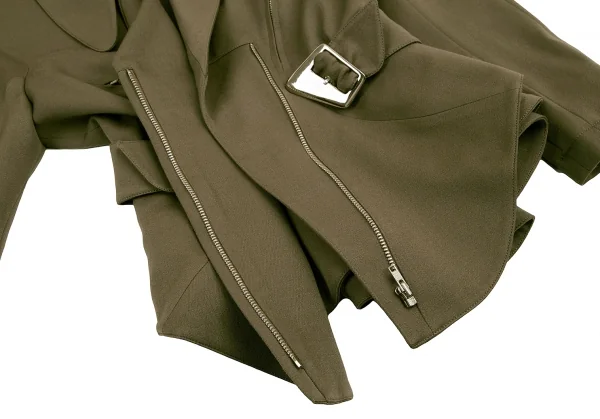 ティエリーミュグレー Thierry Mugler アシンメトリーラペルベルテッドウールギャバジャケット カーキ9AR K-115668_014