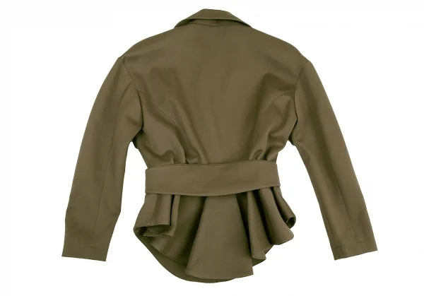 ティエリーミュグレー Thierry Mugler アシンメトリーラペルベルテッドウールギャバジャケット カーキ9AR K-115668_016