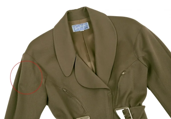 ティエリーミュグレー Thierry Mugler アシンメトリーラペルベルテッドウールギャバジャケット カーキ9AR K-115668_003