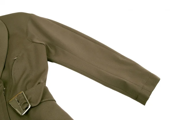 ティエリーミュグレー Thierry Mugler アシンメトリーラペルベルテッドウールギャバジャケット カーキ9AR K-115668_007