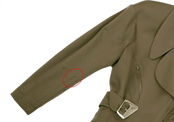 ティエリーミュグレー Thierry Mugler アシンメトリーラペルベルテッドウールギャバジャケット カーキ9AR K-115668_008