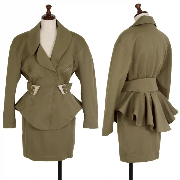 ティエリーミュグレー Thierry Mugler アシンメトリーラペルウールギャバセットアップ カーキ9AR/63-90 K-115670_001