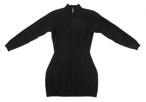 ティエリーミュグレー Thierry Mugler リブ地切替チャームジップジップニット 黒M K-115672_002