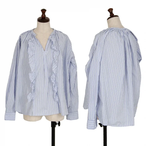 COMME des GARCONS Stripe Frill Long Sleeve Shirt White,Blue S K-115688_001