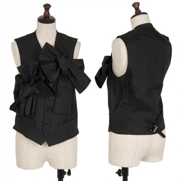 コムデギャルソンCOMME des GARCONS ビッグリボン装飾ストライプジレベスト 黒S K-115699_001