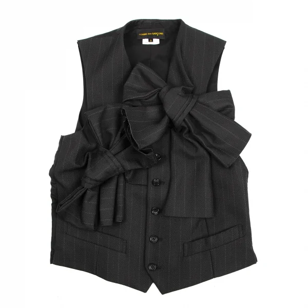 コムデギャルソンCOMME des GARCONS ビッグリボン装飾ストライプジレベスト 黒S K-115699_002