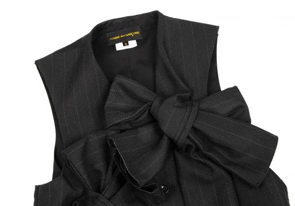 コムデギャルソンCOMME des GARCONS ビッグリボン装飾ストライプジレベスト 黒S K-115699_003