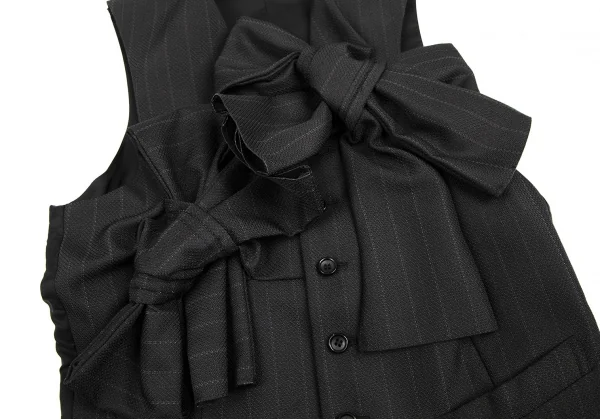 コムデギャルソンCOMME des GARCONS ビッグリボン装飾ストライプジレベスト 黒S K-115699_006