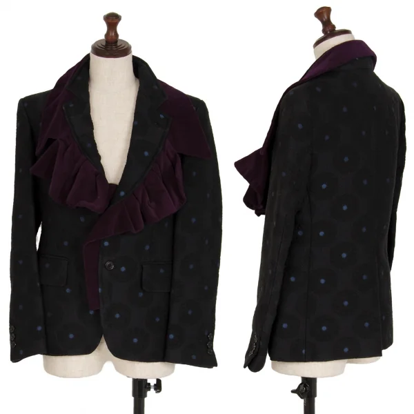 コムデギャルソンCOMME des GARCONS ベロアフリルサークルジャガードジャケット 黒ワインS K-115703_001