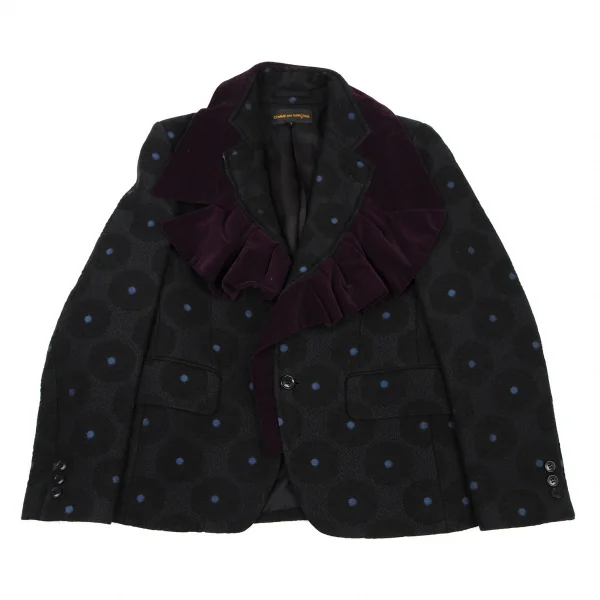 コムデギャルソンCOMME des GARCONS ベロアフリルサークルジャガードジャケット 黒ワインS K-115703_002