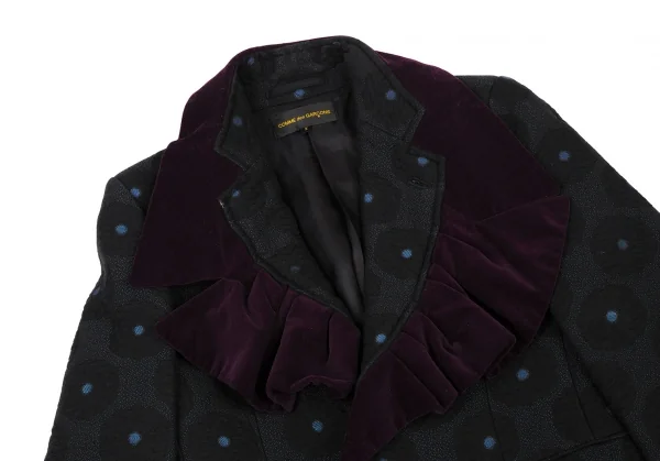 コムデギャルソンCOMME des GARCONS ベロアフリルサークルジャガードジャケット 黒ワインS K-115703_003