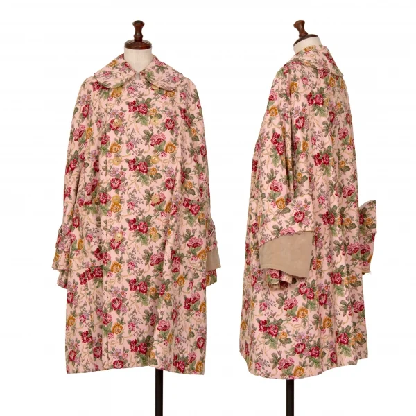 コムデギャルソンCOMME des GARCONS ゴブランビッグシルエットラウンドカラーコート ピンク緑XS K-115707_001