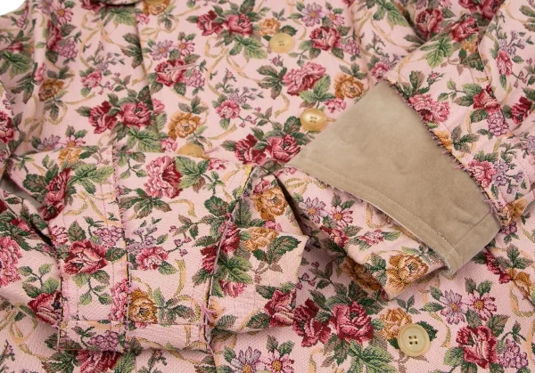 コムデギャルソンCOMME des GARCONS ゴブランビッグシルエットラウンドカラーコート ピンク緑XS K-115707_007